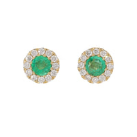 Emerald and Diamond 18ct Yellow Gold Cluster Stud Earrings - Michael Jones Jeweller