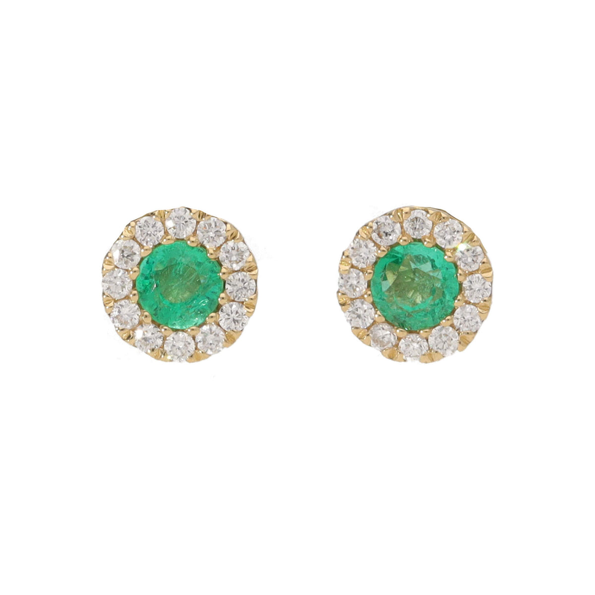 Emerald and Diamond 18ct Yellow Gold Cluster Stud Earrings - Michael Jones Jeweller