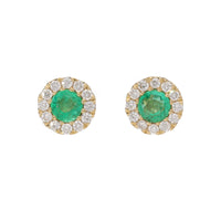 Emerald and Diamond 18ct Yellow Gold Cluster Stud Earrings - Michael Jones Jeweller