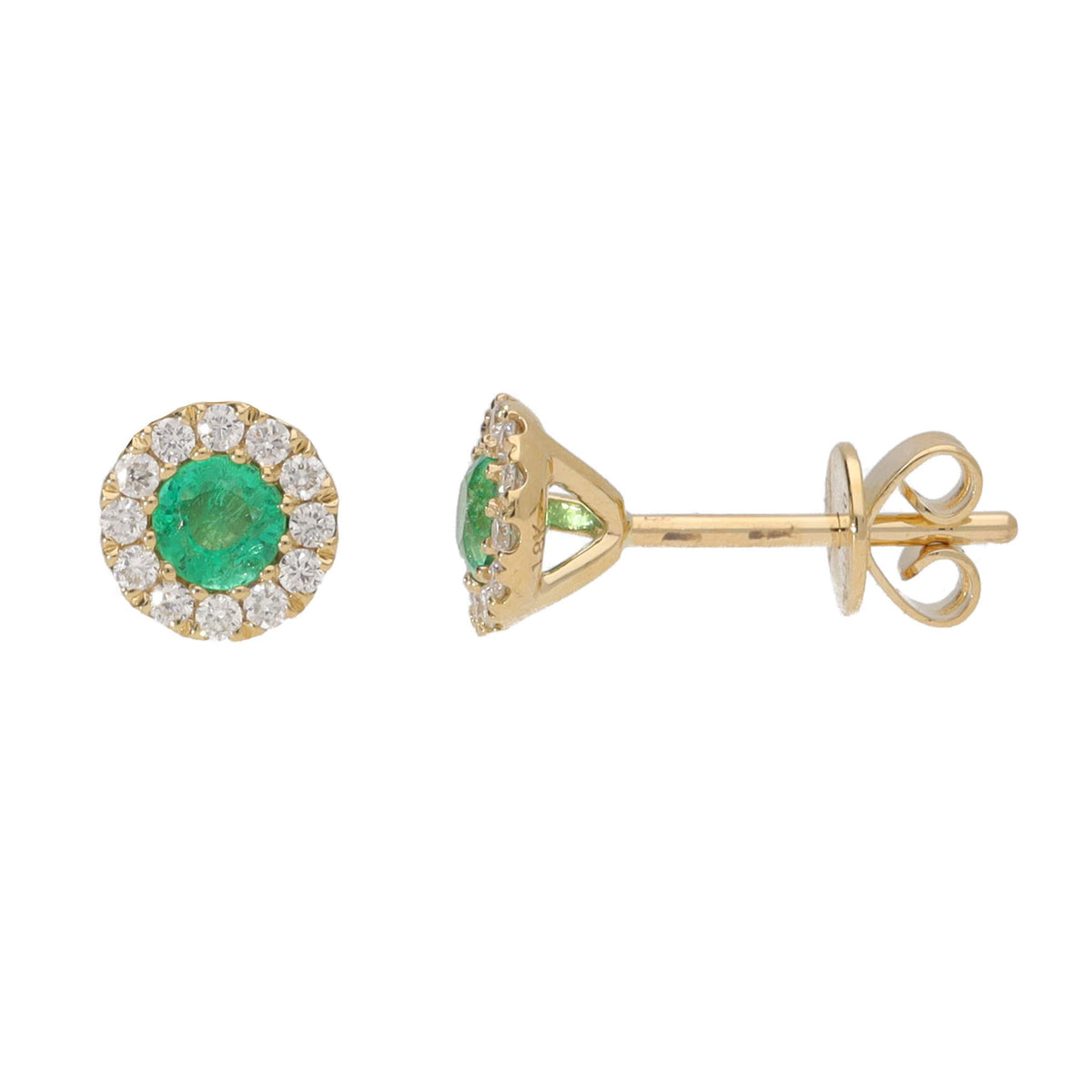 Emerald and Diamond 18ct Yellow Gold Cluster Stud Earrings - Michael Jones Jeweller