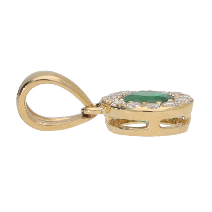 Emerald and Diamond 18ct Yellow Gold Pendant - Michael Jones Jeweller