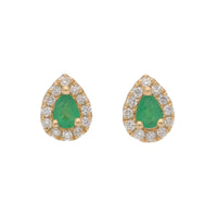 Emerald and Diamond 18ct Yellow Gold Pear Cluster Earrings - Michael Jones Jeweller