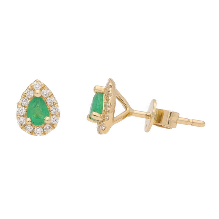 Emerald and Diamond 18ct Yellow Gold Pear Cluster Earrings