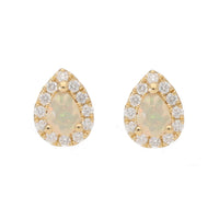 Opal and Diamond 18ct Yellow Gold Pear Cluster Earrings