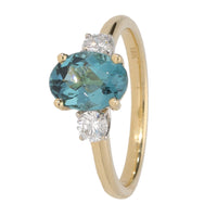 Teal Tourmaline and Diamond 18ct Yellow Gold Ring