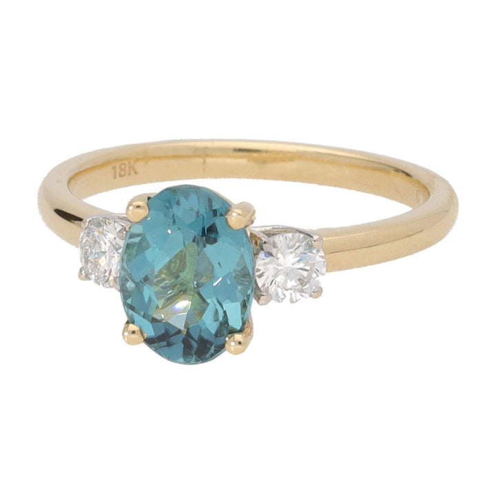 Teal Tourmaline and Diamond 18ct Yellow Gold Ring