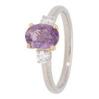 Mauve Sapphire and Diamond Oval Three Stone 18ct White Gold Ring