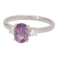 Mauve Sapphire and Diamond Oval Three Stone 18ct White Gold Ring - Michael Jones Jeweller