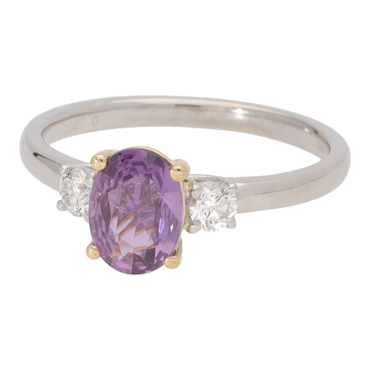 Mauve Sapphire and Diamond Oval Three Stone 18ct White Gold Ring - Michael Jones Jeweller