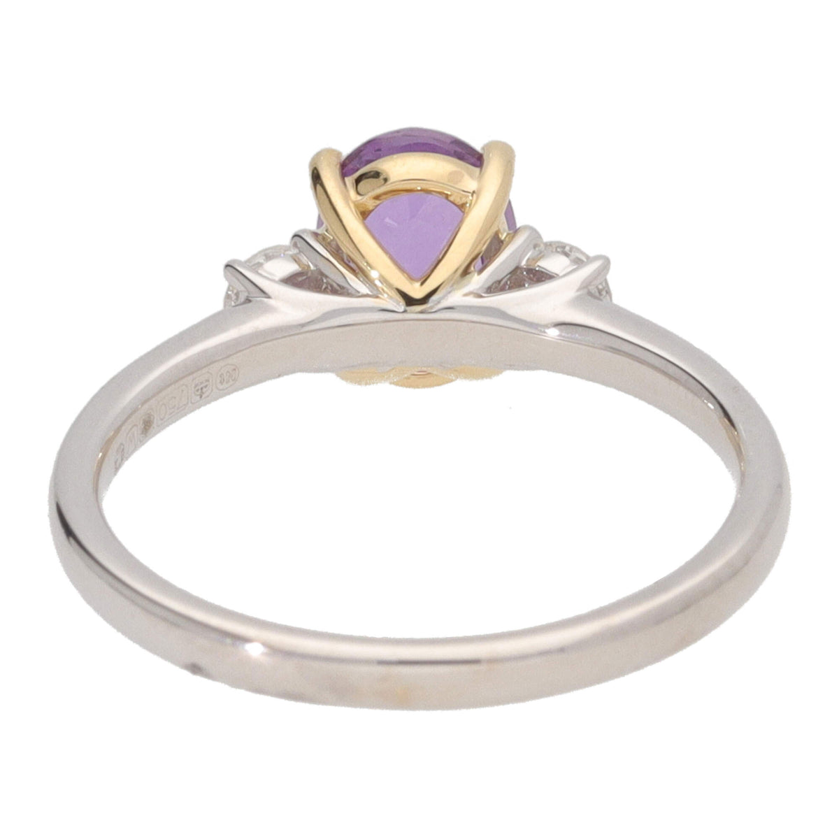 Mauve Sapphire and Diamond Oval Three Stone 18ct White Gold Ring - Michael Jones Jeweller