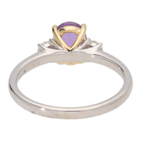 Mauve Sapphire and Diamond Oval Three Stone 18ct White Gold Ring