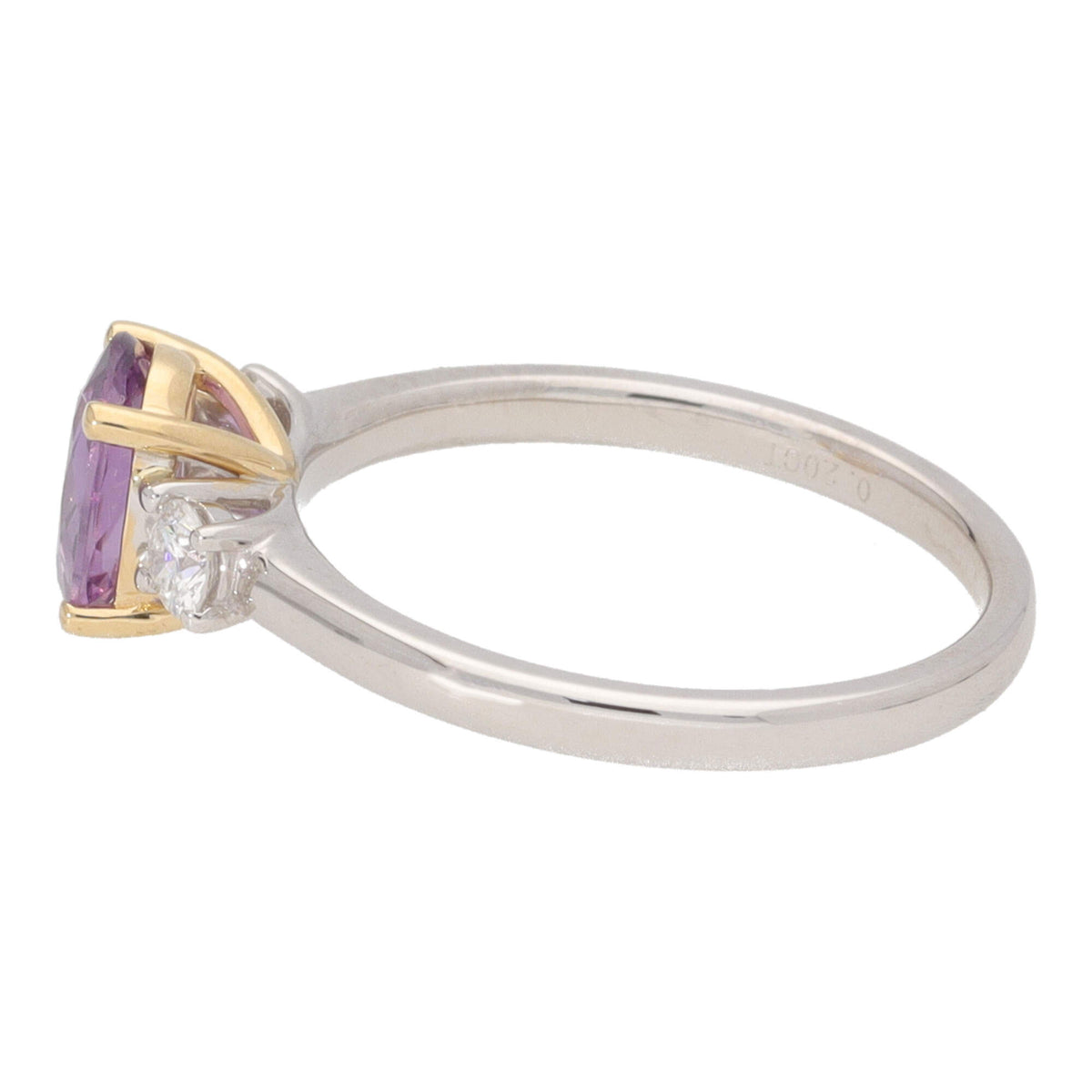 Mauve Sapphire and Diamond Oval Three Stone 18ct White Gold Ring - Michael Jones Jeweller