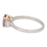 Mauve Sapphire and Diamond Oval Three Stone 18ct White Gold Ring - Michael Jones Jeweller