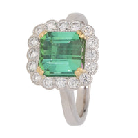 Green Tourmaline and Diamond 18ct White Gold Cluster Ring