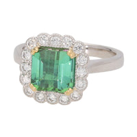 Green Tourmaline and Diamond 18ct White Gold Cluster Ring - Michael Jones Jeweller