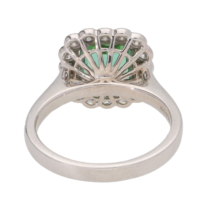 Green Tourmaline and Diamond 18ct White Gold Cluster Ring