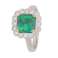 Emerald and Diamond 18ct White Gold Cluster Ring - Michael Jones Jeweller