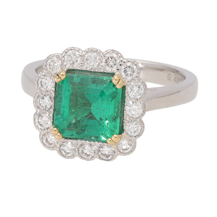 Emerald and Diamond 18ct White Gold Cluster Ring