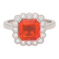 Fire Opal and Diamond 18ct White Gold Cluster Ring