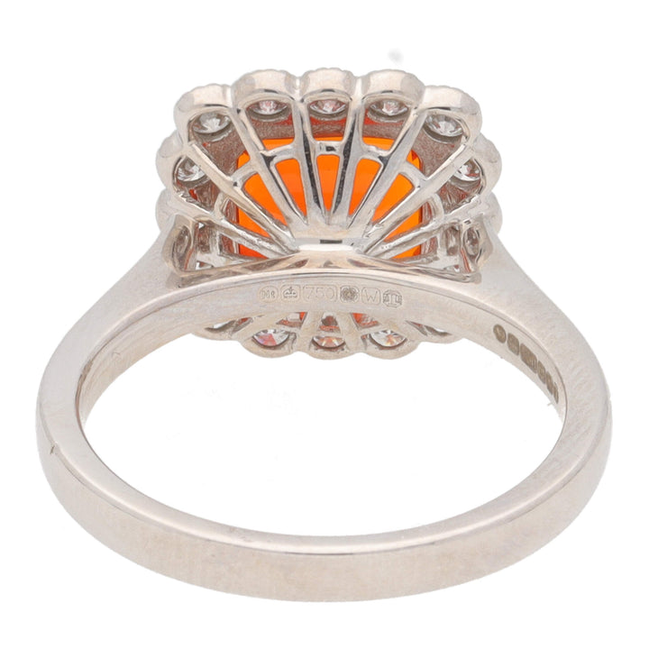 Fire Opal and Diamond 18ct White Gold Cluster Ring - Michael Jones Jeweller