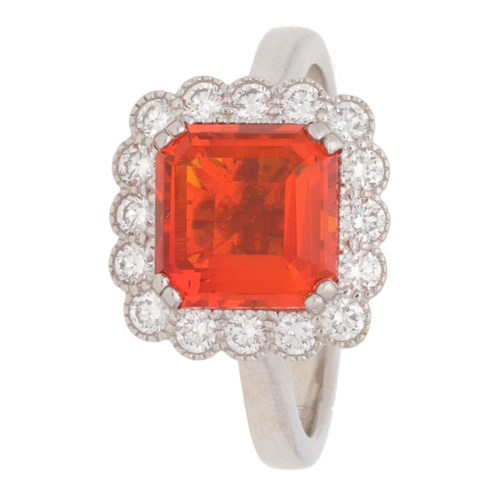 Fire Opal and Diamond 18ct White Gold Cluster Ring