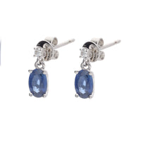 Sapphire Oval 18ct White Gold Drop Earrings - Michael Jones Jeweller