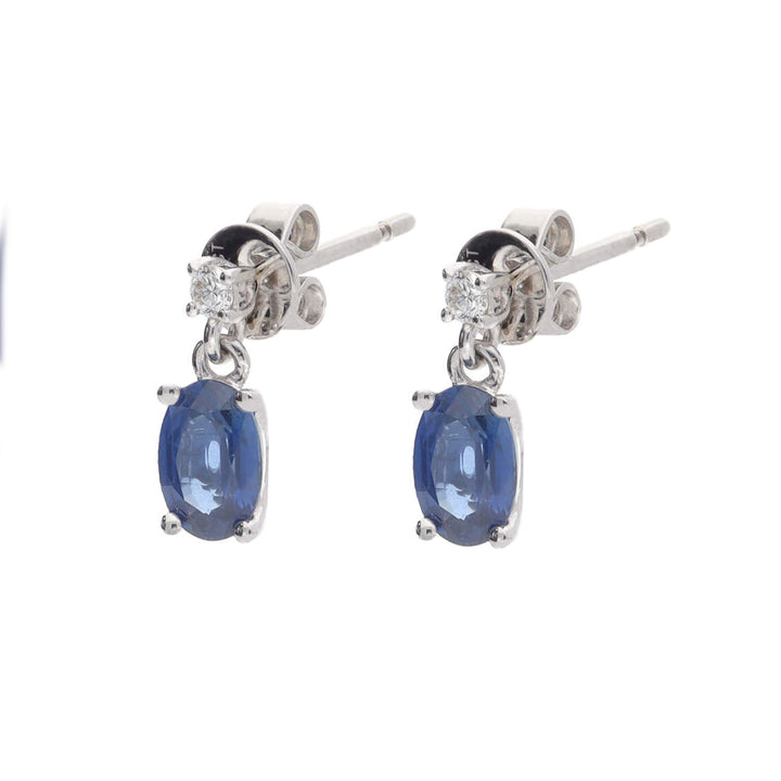 Sapphire Oval 18ct White Gold Drop Earrings - Michael Jones Jeweller