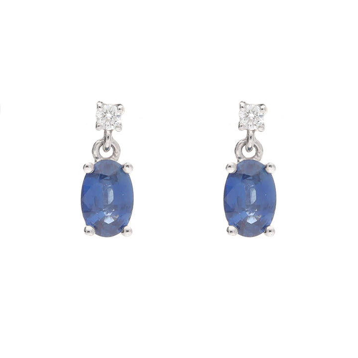 Sapphire Oval 18ct White Gold Drop Earrings - Michael Jones Jeweller