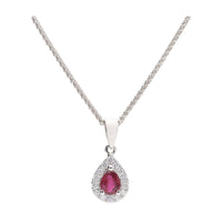 Ruby and Diamond Pear Shaped 18ct White Gold Pendant