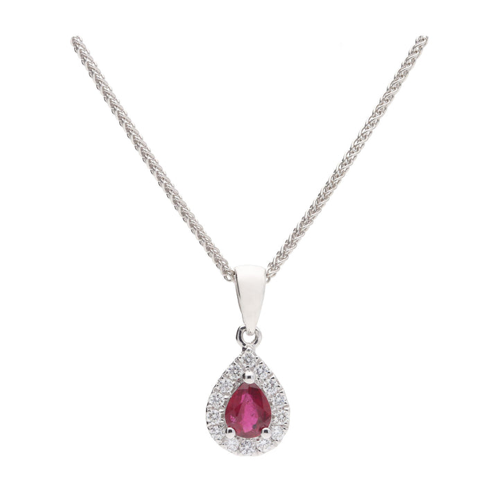Ruby and Diamond Pear Shaped 18ct White Gold Pendant
