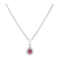 Ruby and Diamond Pear Shaped 18ct White Gold Pendant