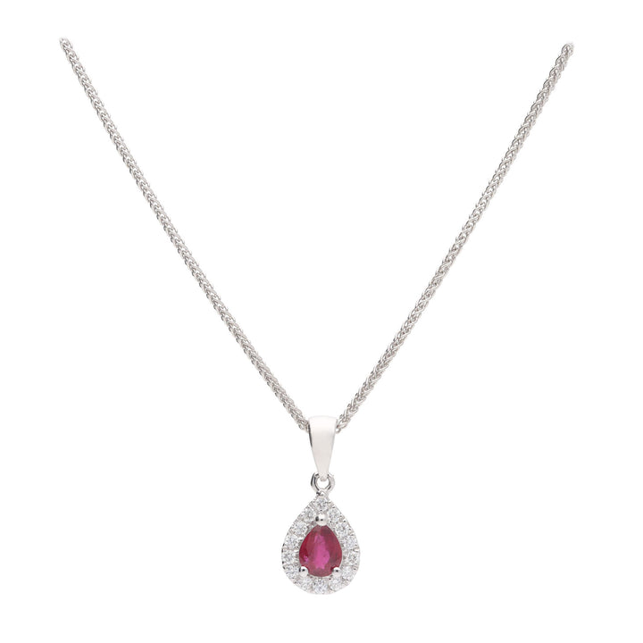 Ruby and Diamond Pear Shaped 18ct White Gold Pendant