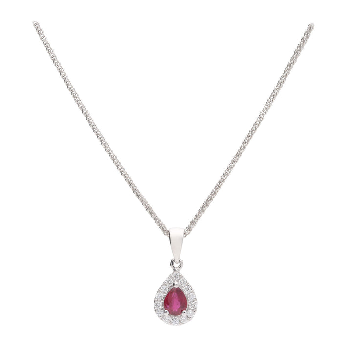 Ruby and Diamond Pear Shaped 18ct White Gold Pendant