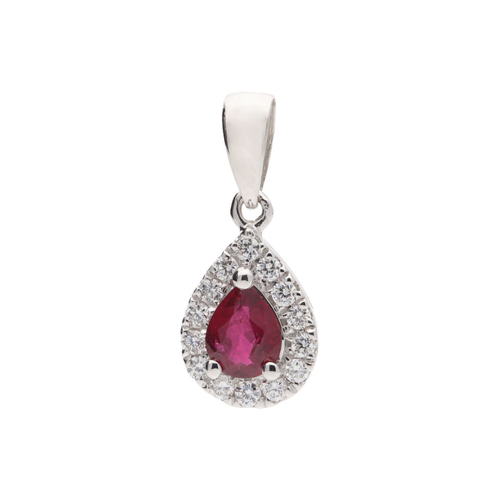 Ruby and Diamond Pear Shaped 18ct White Gold Pendant