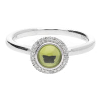 Peridot Cabochon Diamond Halo 9ct White Gold Cluster Ring