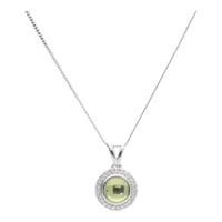 Peridot Cabochon Diamond Halo 9ct White Gold Cluster Pendant