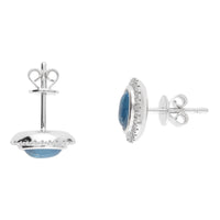 Blue Topaz Cabochon Diamond Halo Oval 9ct White Gold Earrings