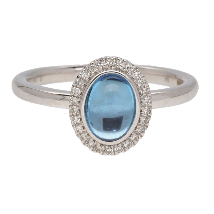 Ntinga Cabochon Blue Topaz and Diamond Oval 9ct White Gold Cluster Ring
