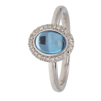 Ntinga Cabochon Blue Topaz and Diamond Oval 9ct White Gold Cluster Ring