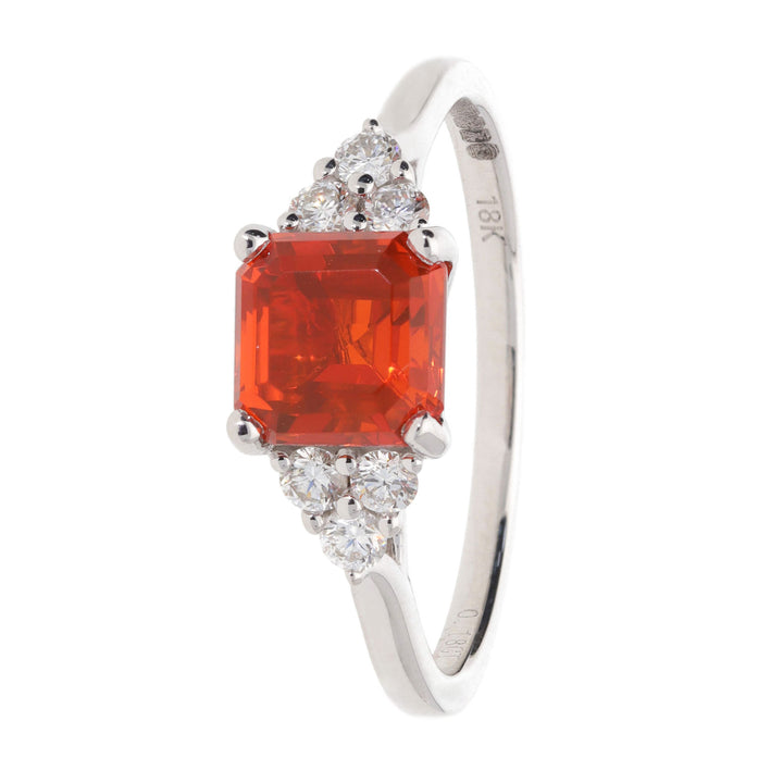Fire Opal and Diamond 18ct White Gold Cluster Ring