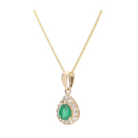 Emerald and Diamond 9ct Yellow Gold Pear Necklace - Michael Jones Jeweller