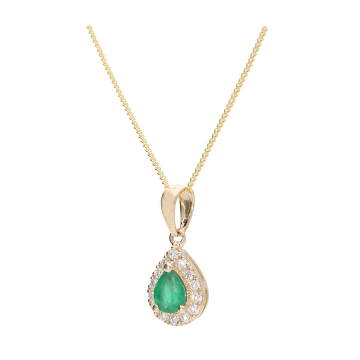 Emerald and Diamond 9ct Yellow Gold Pear Necklace - Michael Jones Jeweller