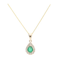 Emerald and Diamond 9ct Yellow Gold Pear Necklace - Michael Jones Jeweller