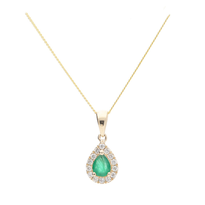 Emerald and Diamond 18ct Yellow Gold Pear Necklace