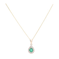 Emerald and Diamond 9ct Yellow Gold Pear Necklace - Michael Jones Jeweller