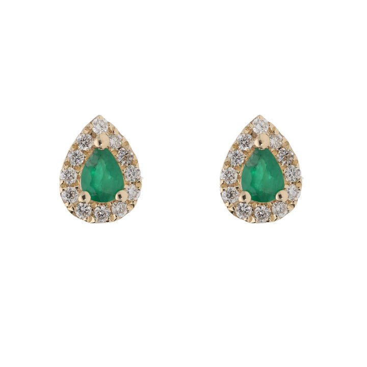 Emerald and Diamond 9ct Yellow Gold Cluster Earrings