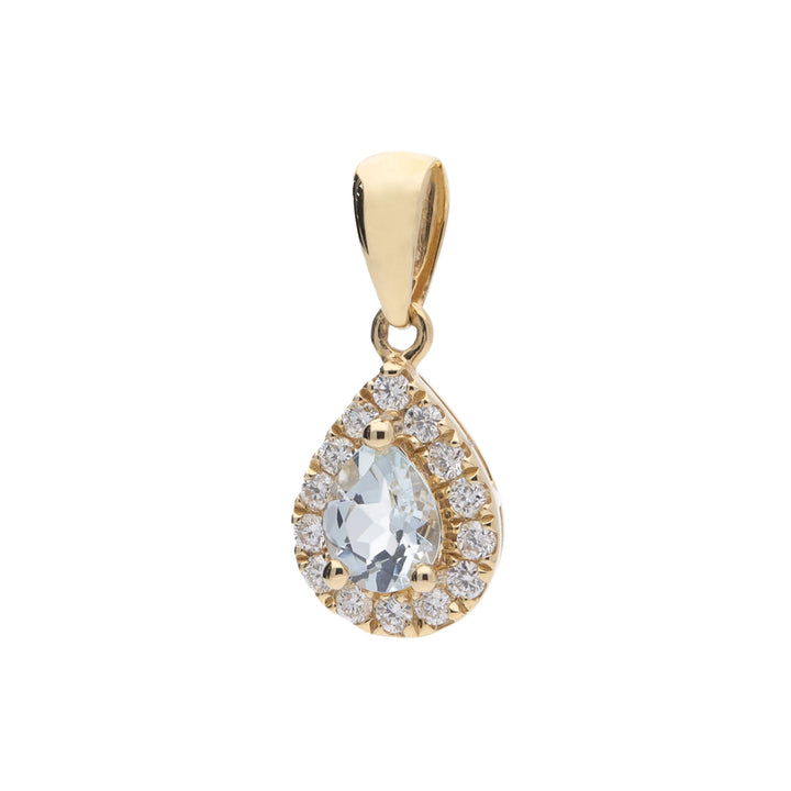 Aquamarine and Diamond Pear Shaped 18ct Yellow Gold Pendant - Michael Jones Jeweller