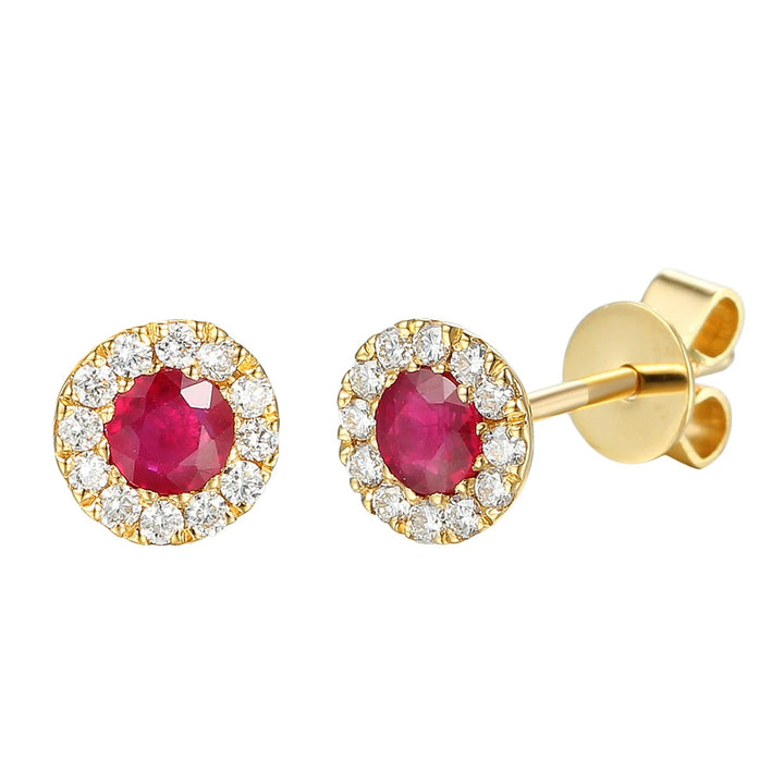 Ruby and Diamond 9ct Yellow Gold Cluster Stud Earrings