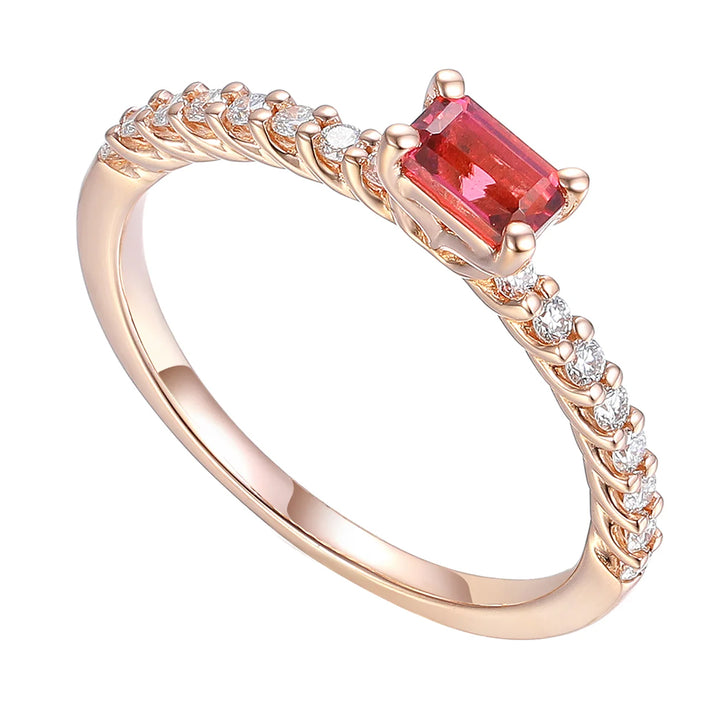 Pink Tourmaline and Diamond 9ct Rose Gold Fine Ring.