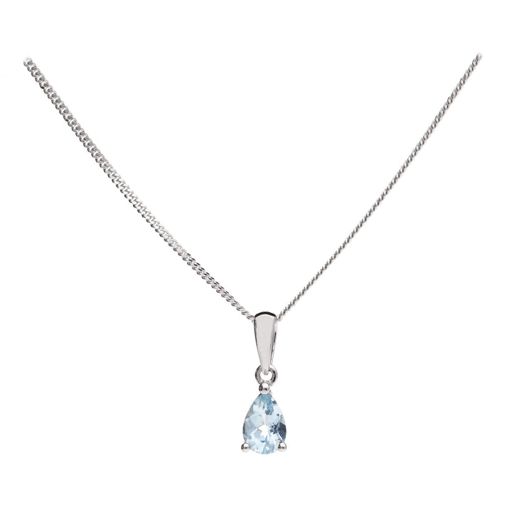 Aquamarine Pear 9ct White Gold Pendant - Michael Jones Jeweller